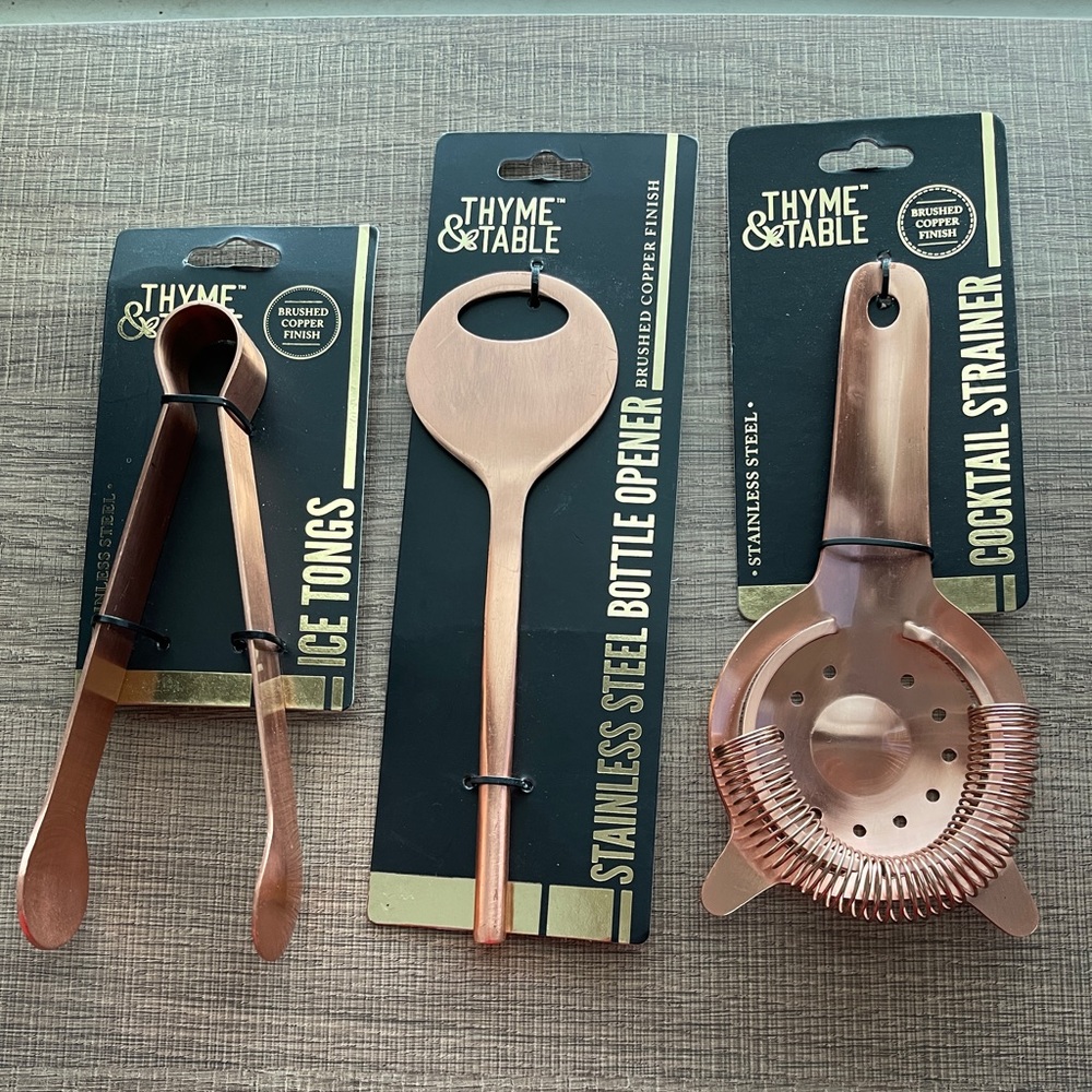 Thyme & table copper ice tongs, bottle opener